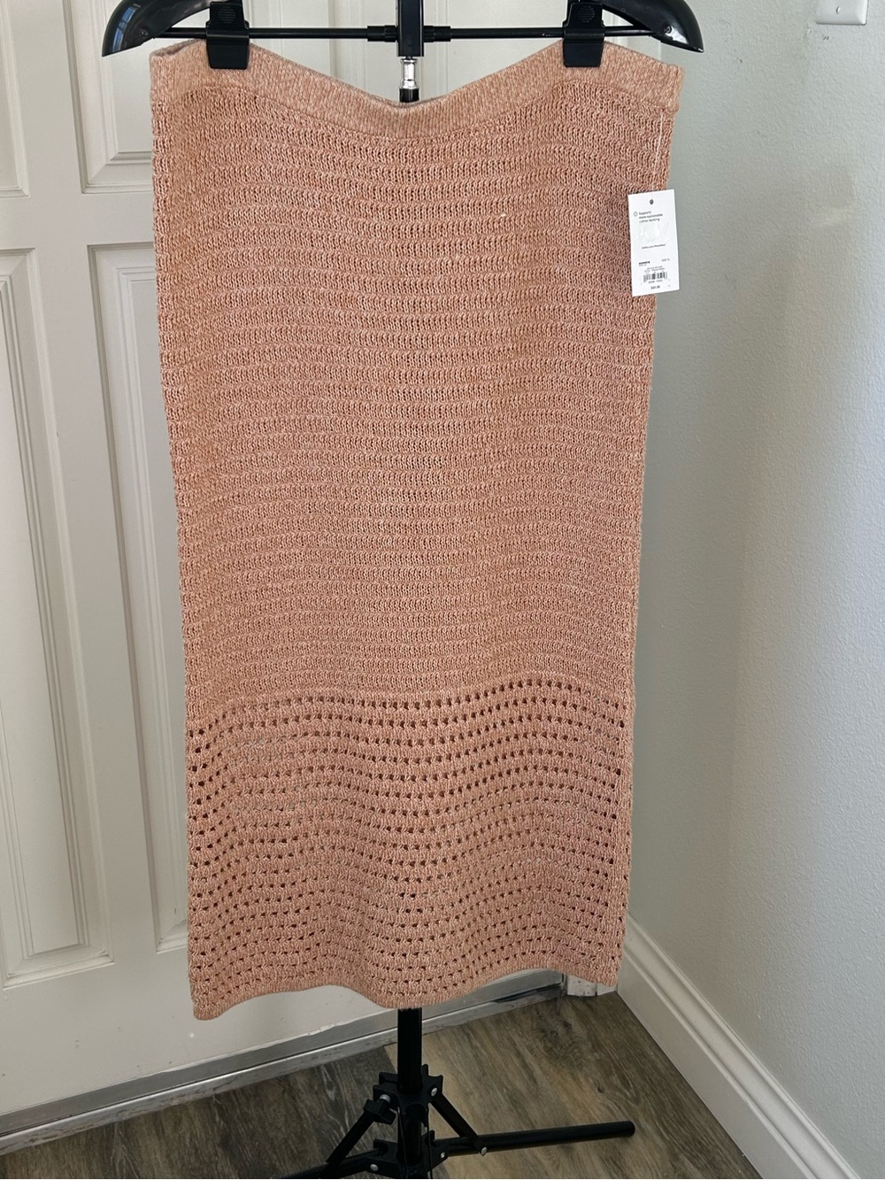 Nine West Sheer Open Knit Crochet Midi Skirt XL – Tan Brown Boho NWT
